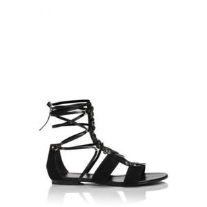 TAMARA MELLON BLACK LEATHER SUMMER LOVE FLORAL ANKLE STRAP FLAT SANDALS $400